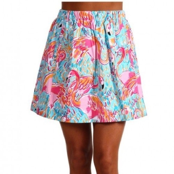 Lilly Pulitzer Flamingo Peel N Eat Cissy Skirt Elastic Waist with Pockets - Picture 1 of 7